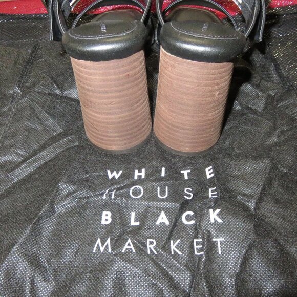 White House Black Market Bamboo Buckle Leather Mid-Heel Sandal size 7 Black NWT - Picture 4 of 16